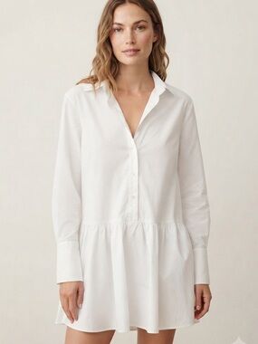 Avec Les Filles Sz M White Cotton Poplin Relaxed Short Dress